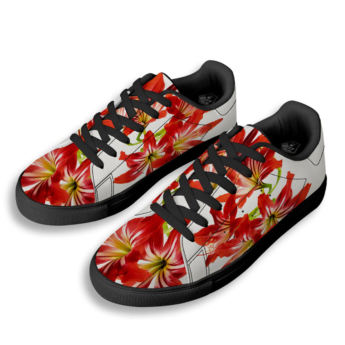 Flower Amaryllis Print Black Low Top Sneakers-grizzshop