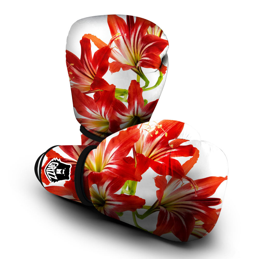 Flower Amaryllis Print Boxing Gloves-grizzshop