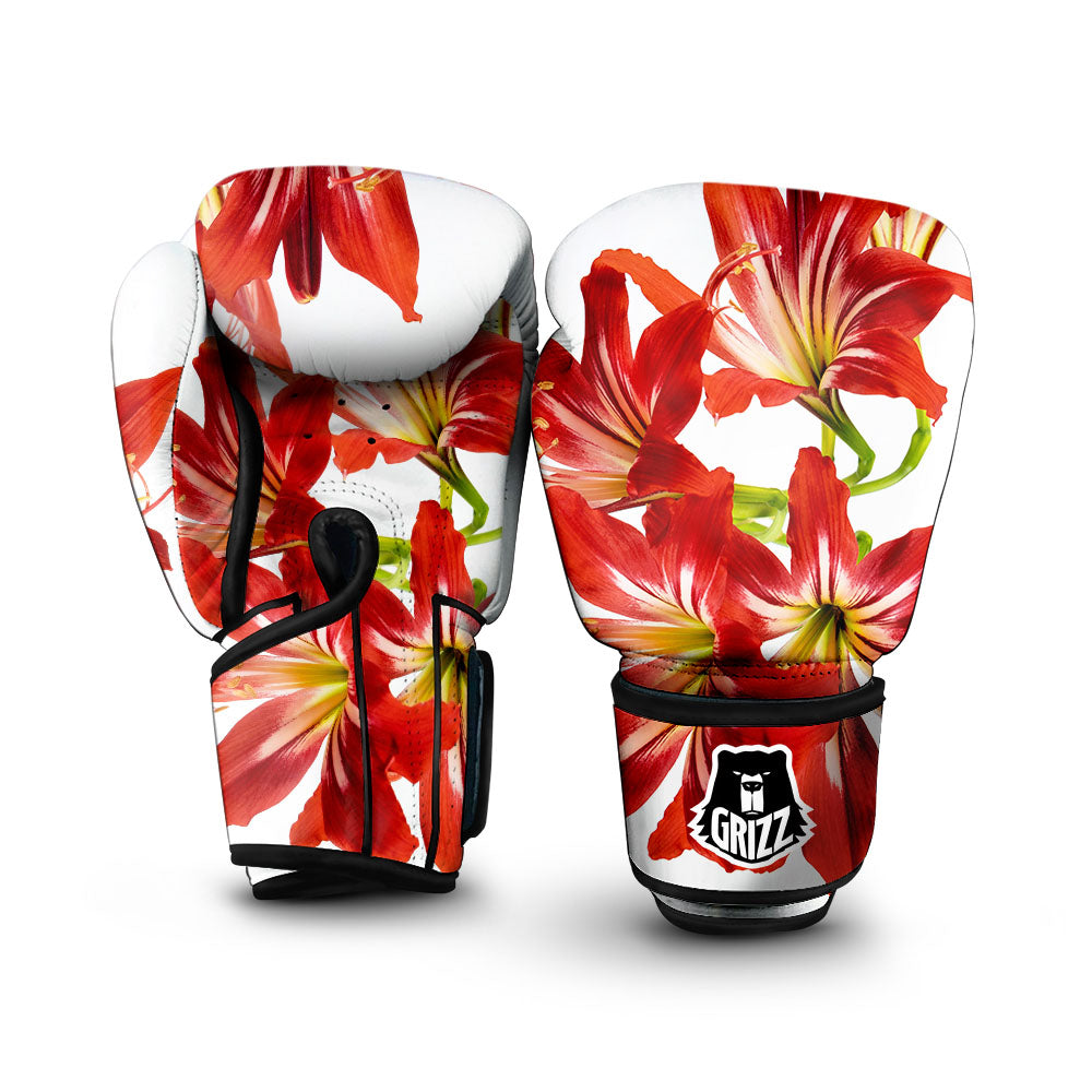 Flower Amaryllis Print Boxing Gloves-grizzshop