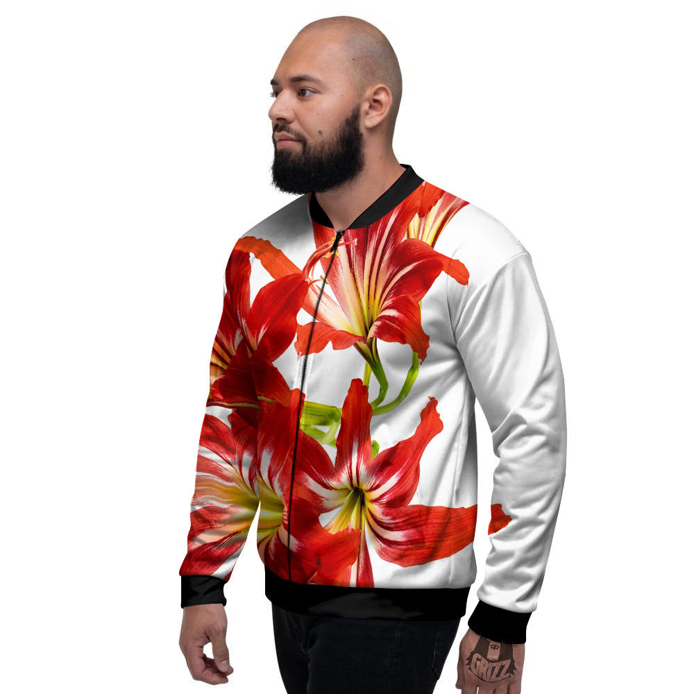 Flower Amaryllis Print Men's Bomber Jacket-grizzshop