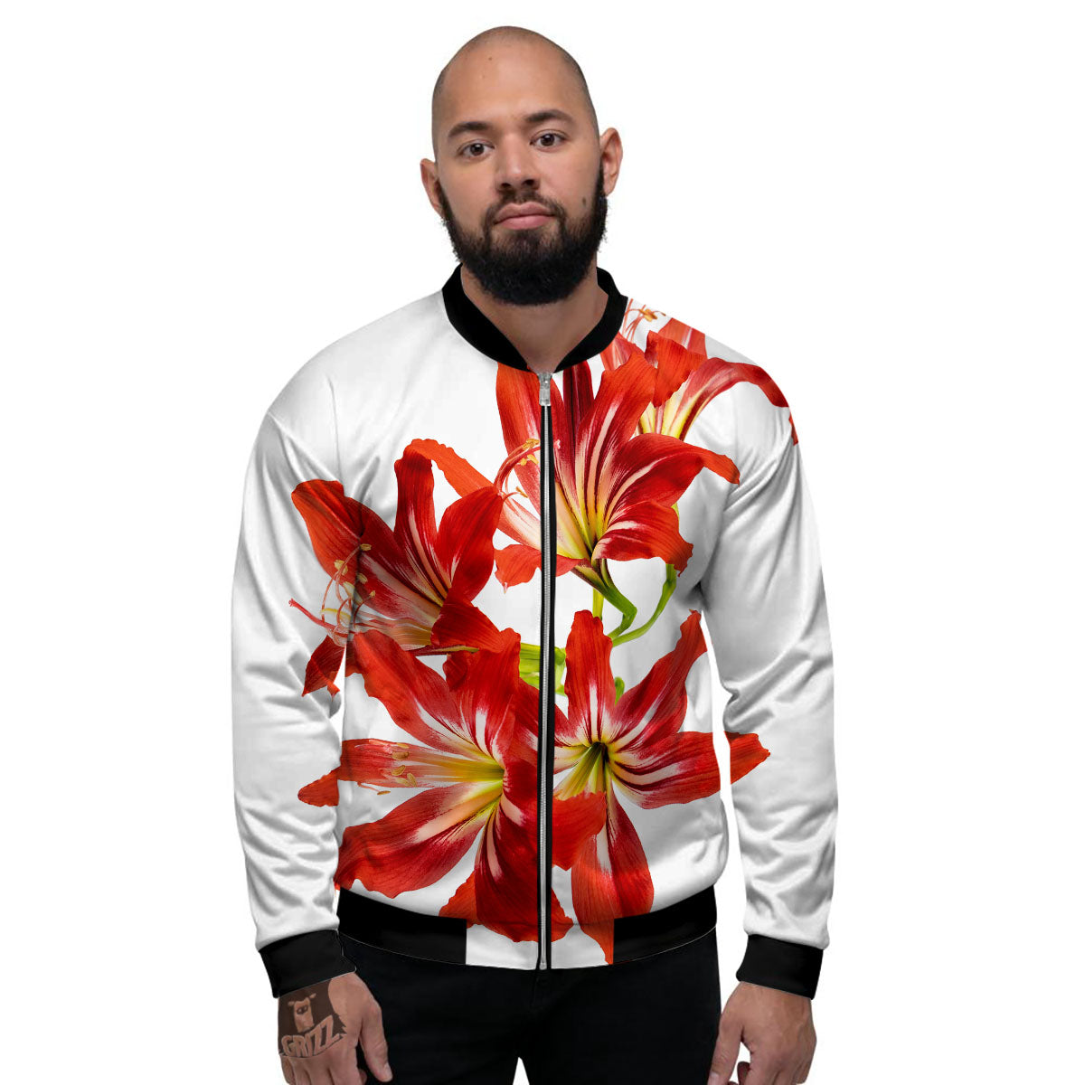 Flower Amaryllis Print Men's Bomber Jacket-grizzshop