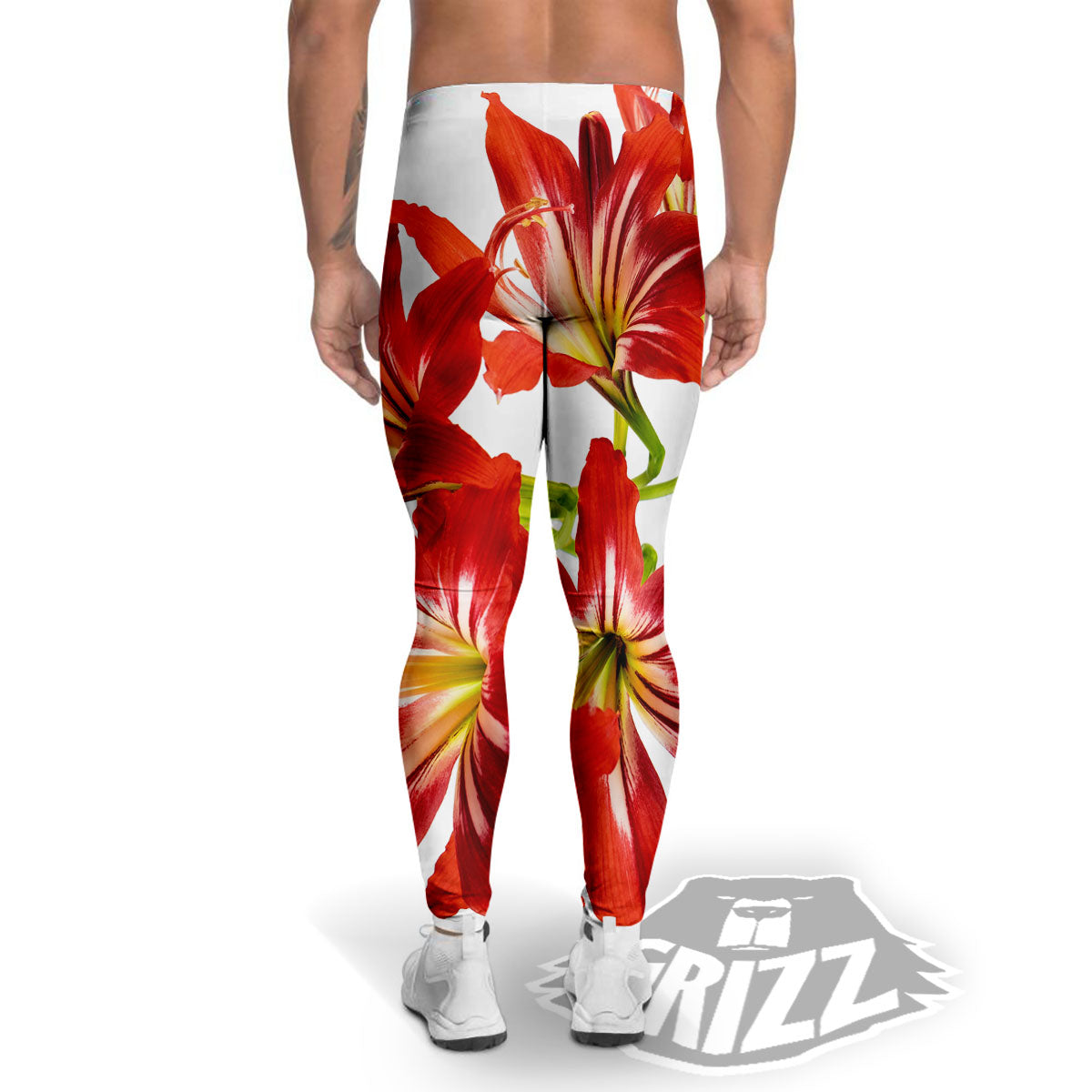 Flower Amaryllis Print Men's Leggings-grizzshop