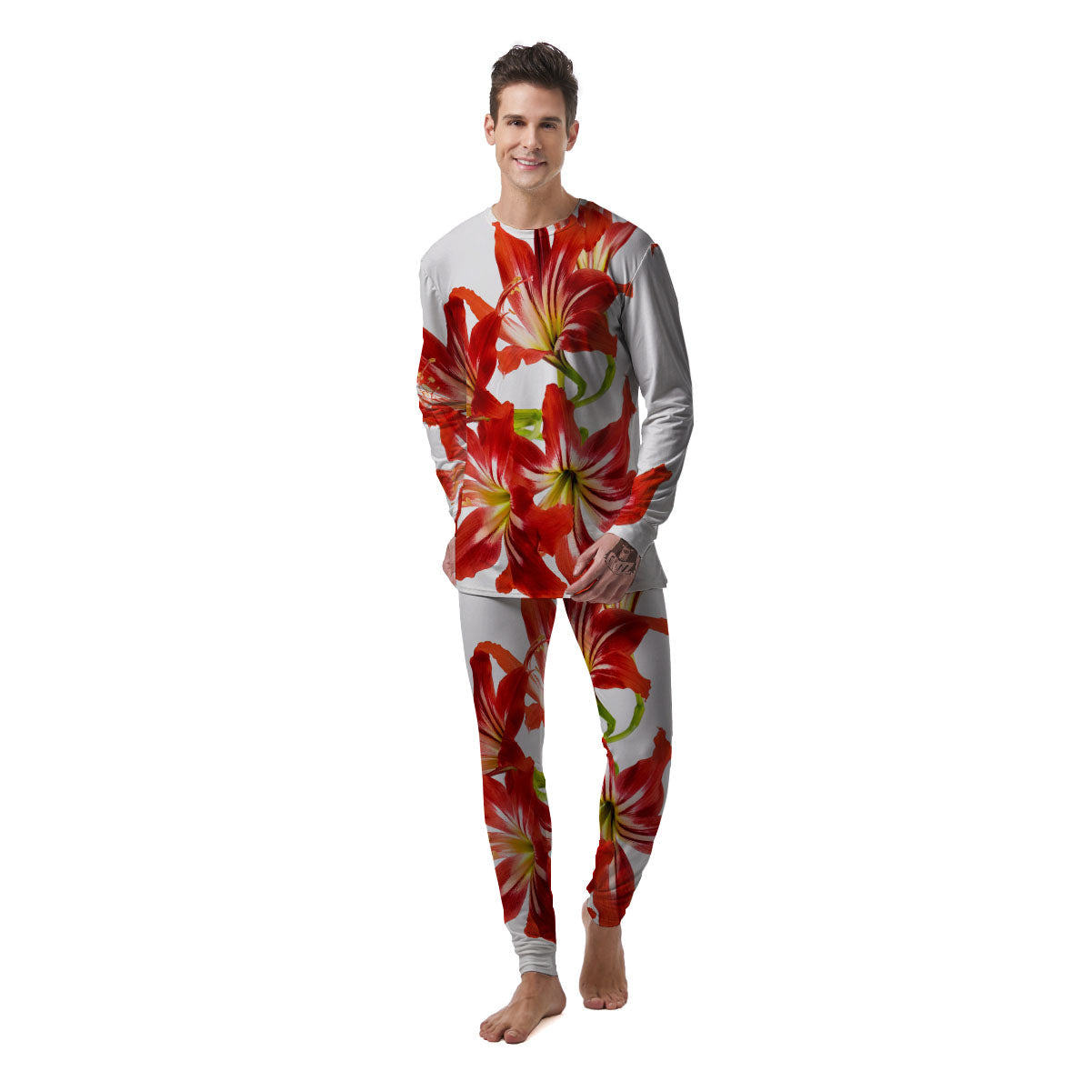 Flower Amaryllis Print Men's Pajamas-grizzshop