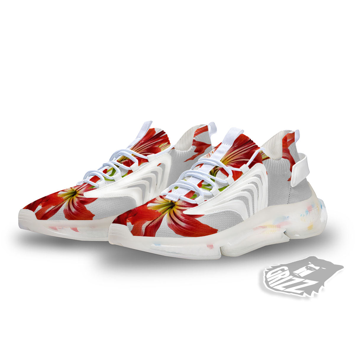 Flower Amaryllis Print White Gym Shoes-grizzshop