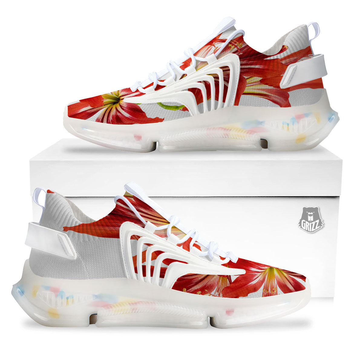 Flower Amaryllis Print White Gym Shoes-grizzshop