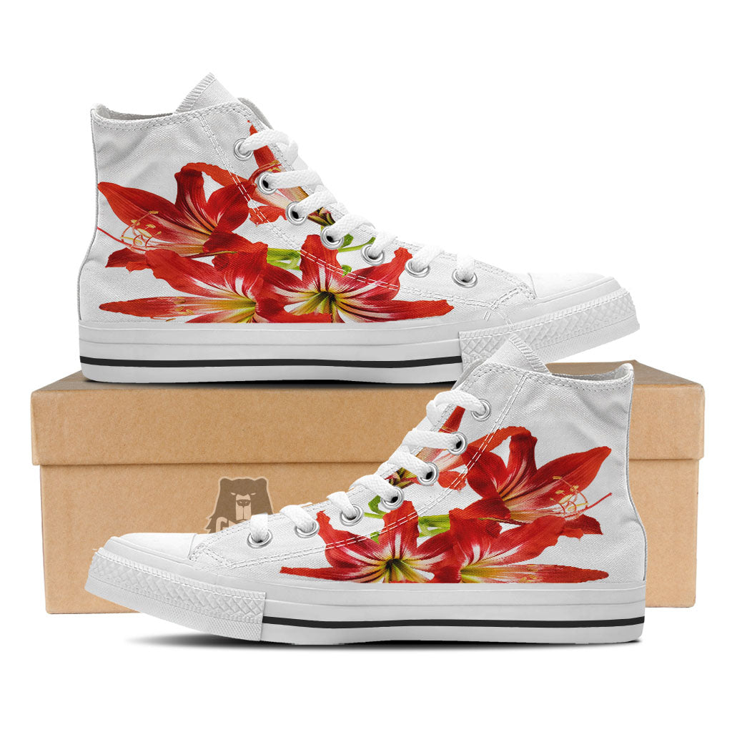 Flower Amaryllis Print White High Top Shoes-grizzshop