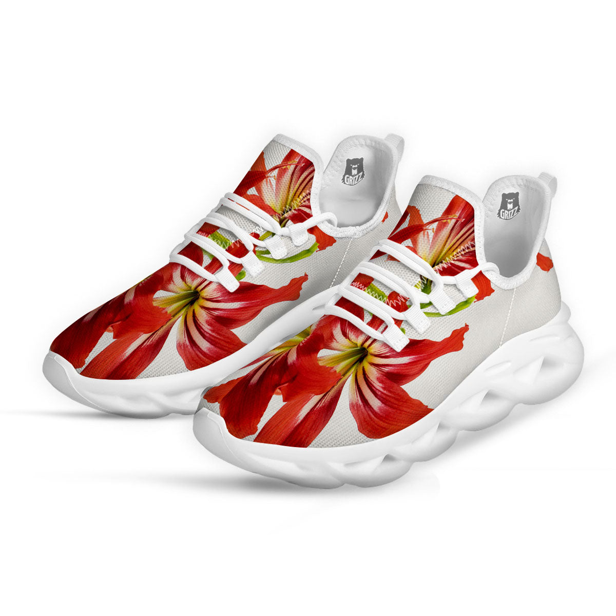Flower Amaryllis Print White Running Shoes-grizzshop