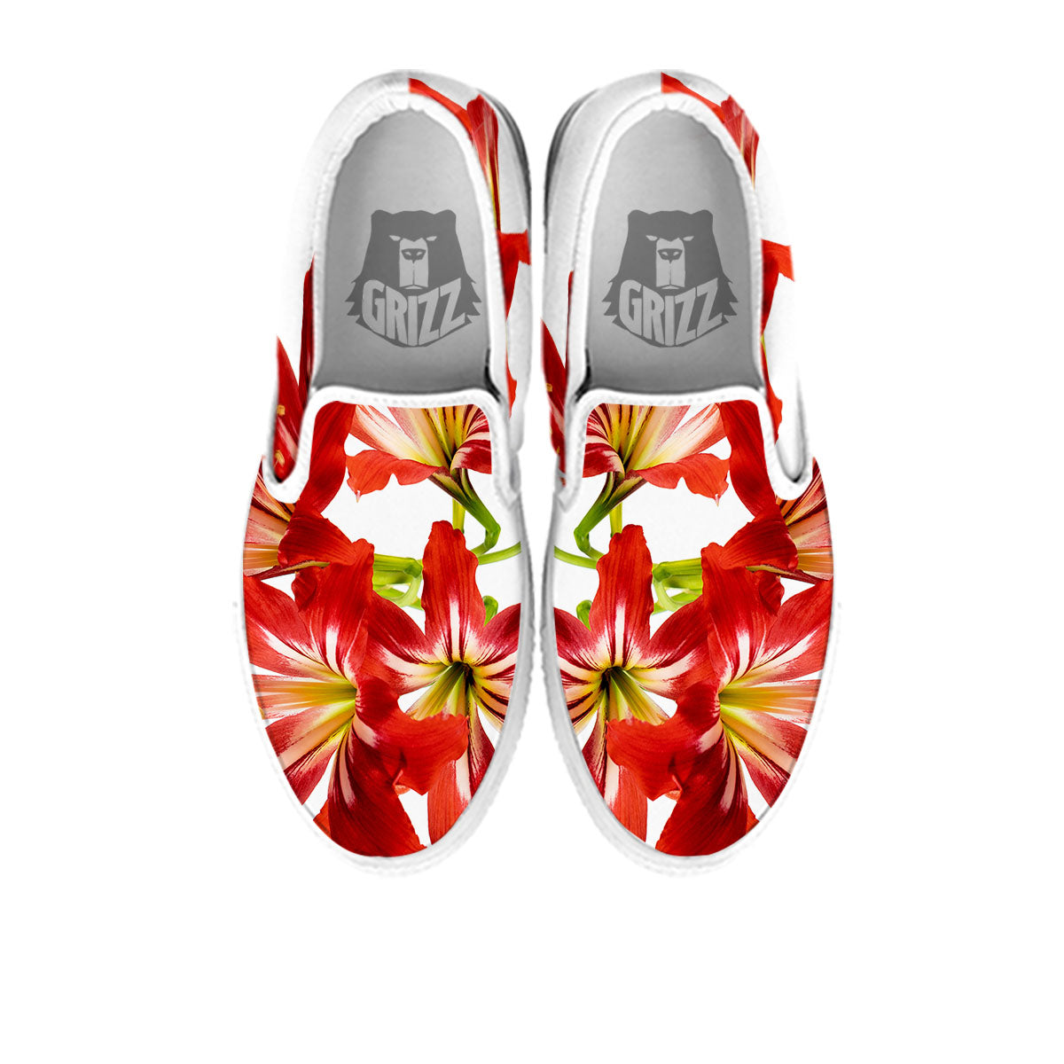 Flower Amaryllis Print White Slip On Shoes-grizzshop