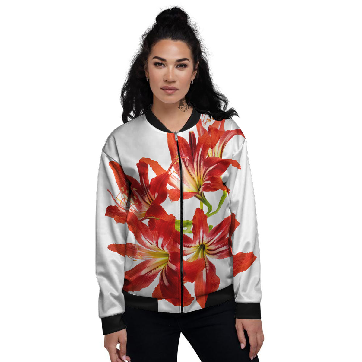 Flower Amaryllis Print Women's Bomber Jacket-grizzshop