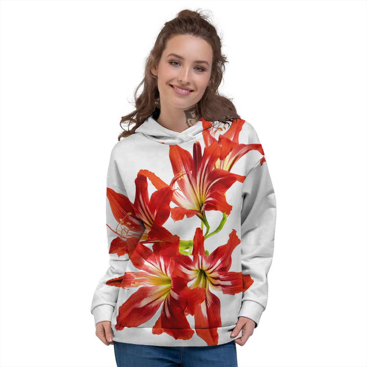 Flower Amaryllis Print Women's Hoodie-grizzshop