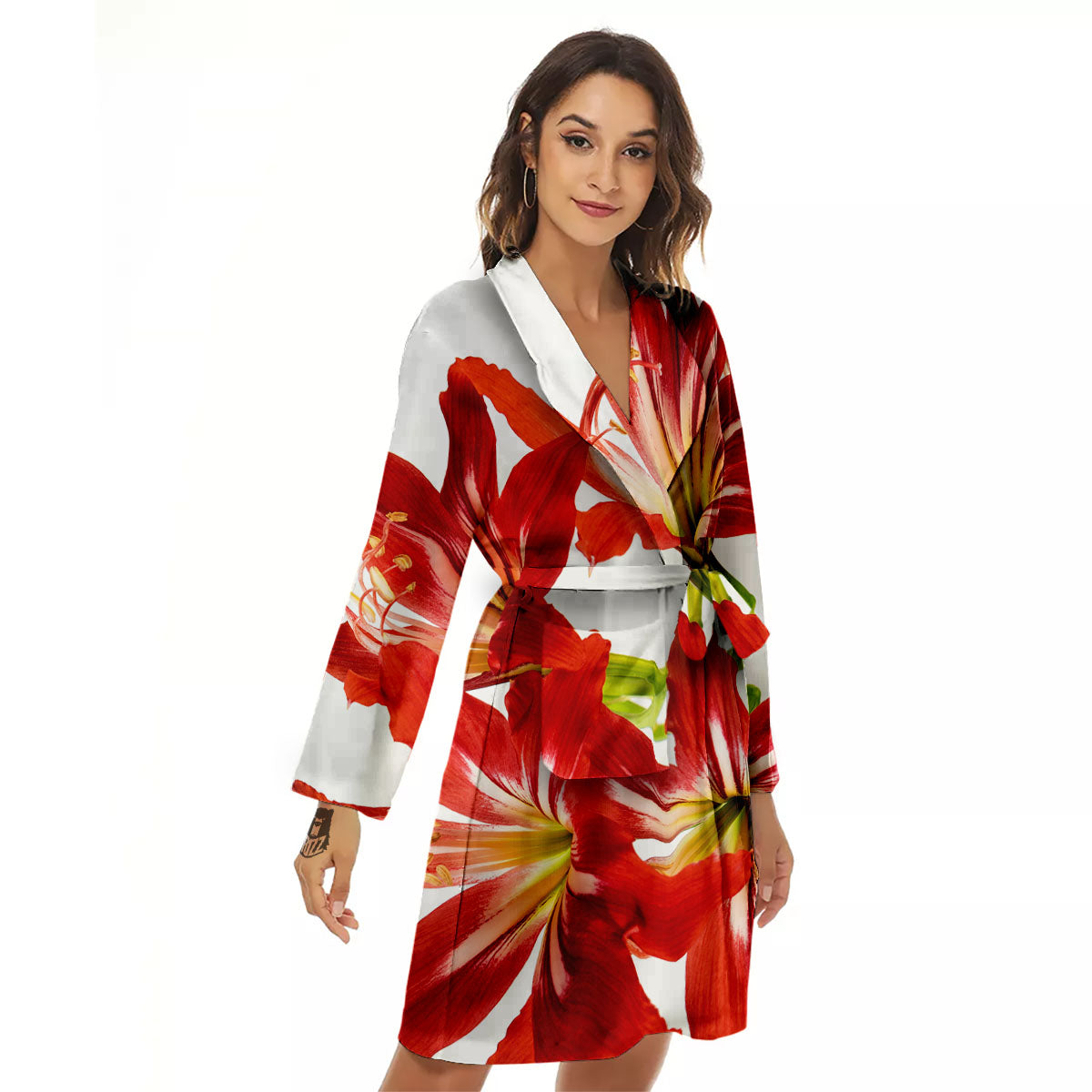 Flower Amaryllis Print Women's Robe-grizzshop