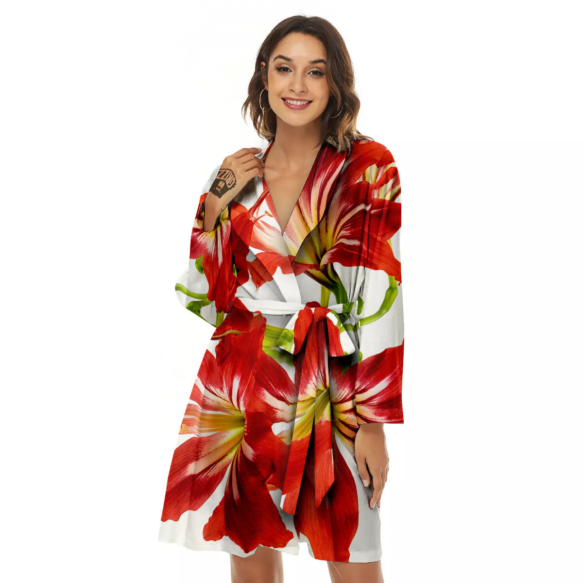 Flower Amaryllis Print Women's Robe-grizzshop