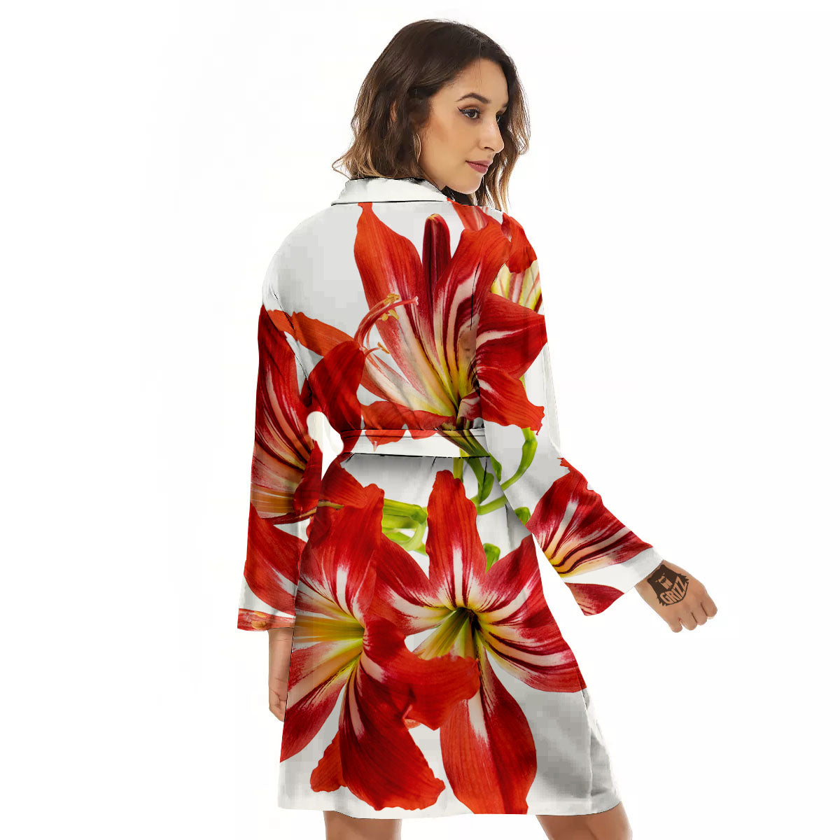 Flower Amaryllis Print Women's Robe-grizzshop