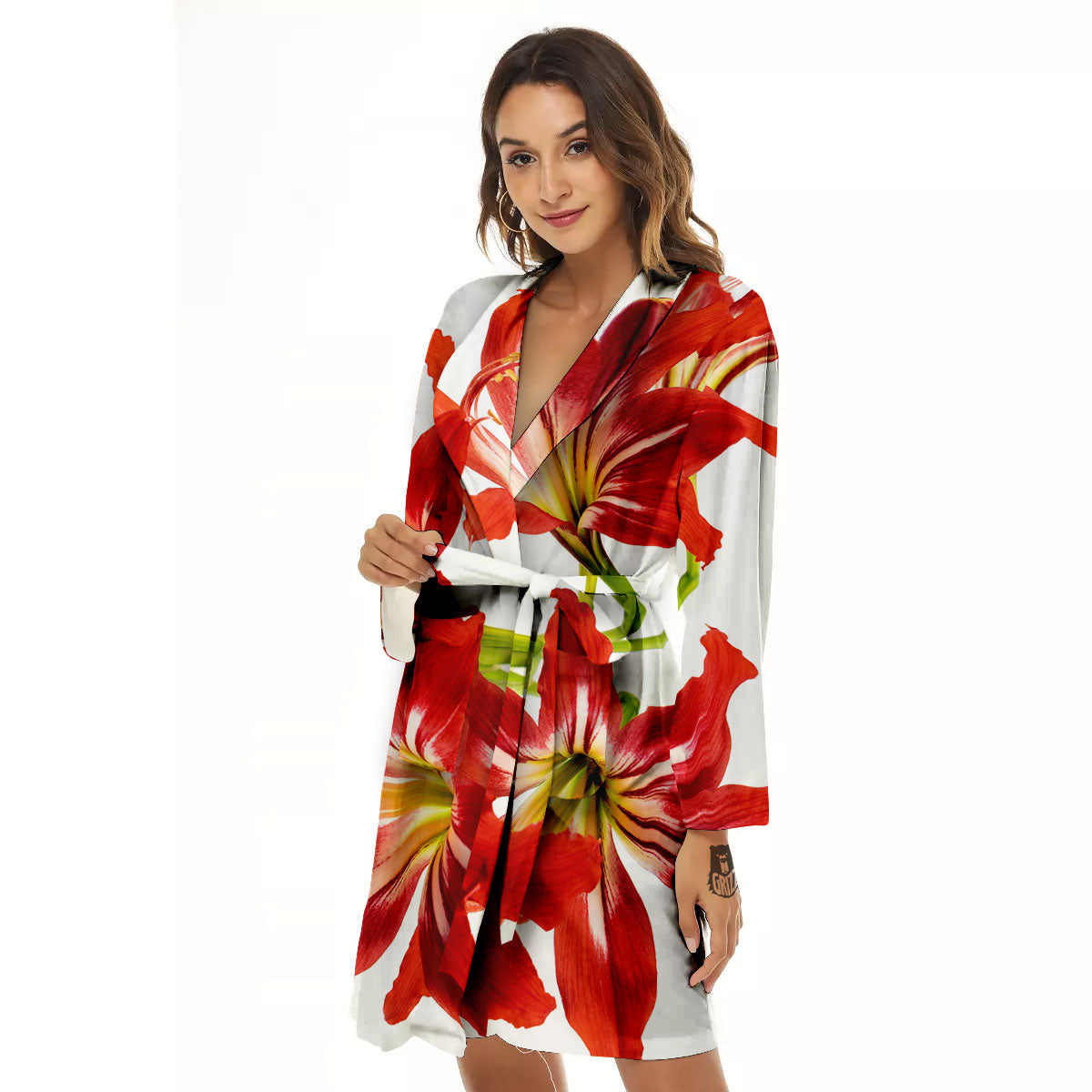 Flower Amaryllis Print Women's Robe-grizzshop