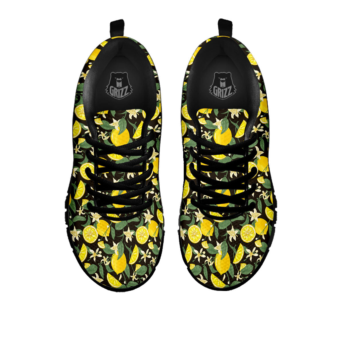 Flower And Lemon Print Pattern Black Sneaker-grizzshop