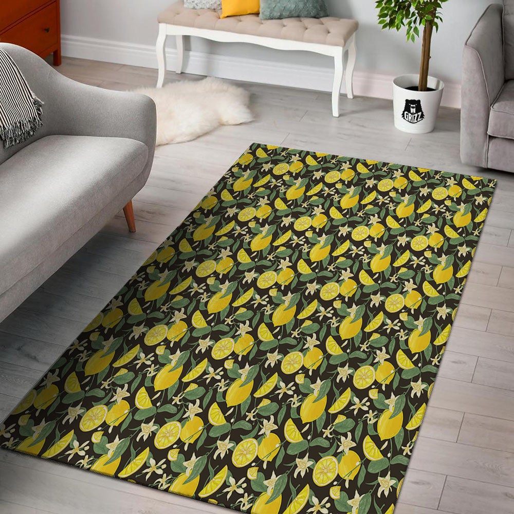 Flower And Lemon Print Pattern Floor Mat-grizzshop
