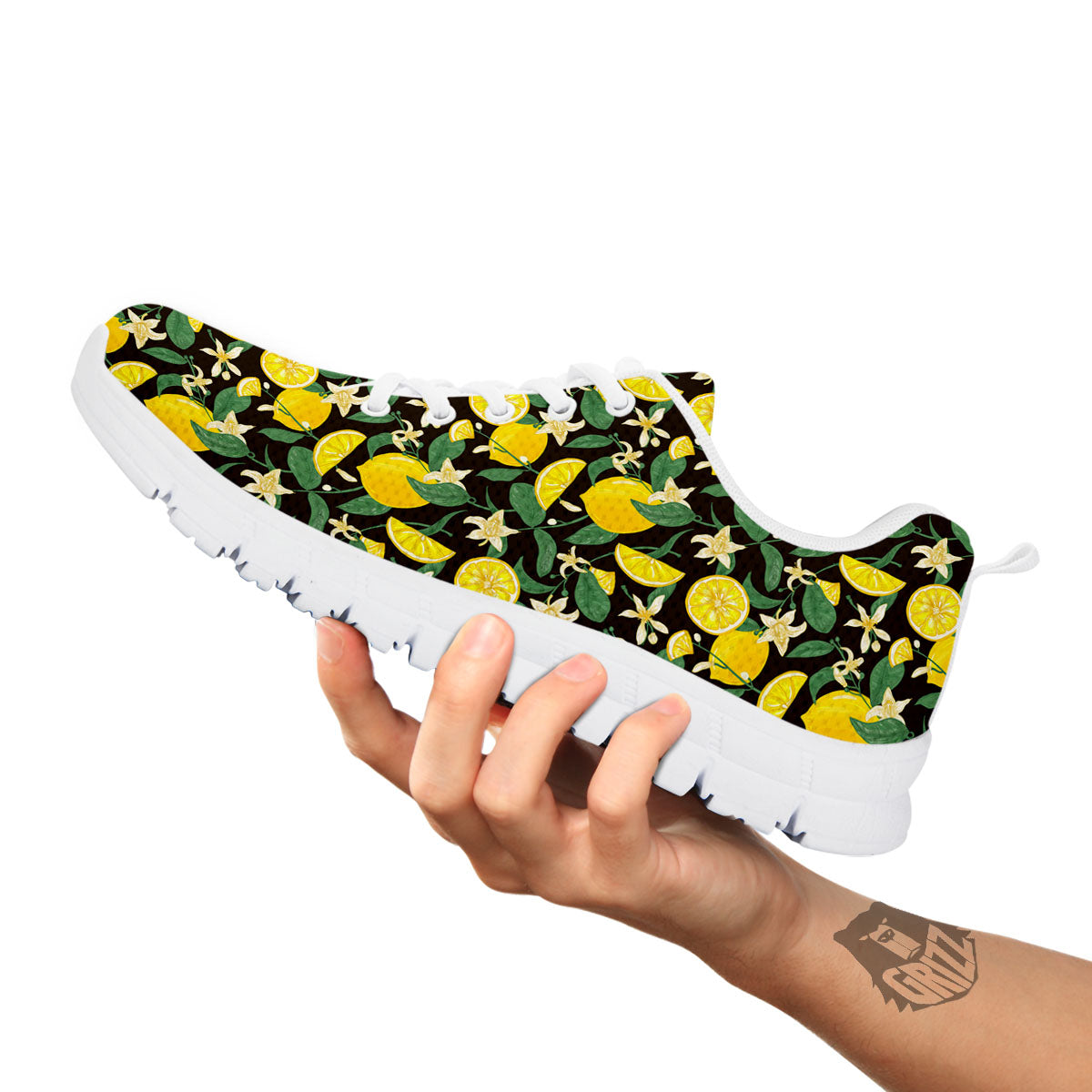 Flower And Lemon Print Pattern White Sneaker-grizzshop