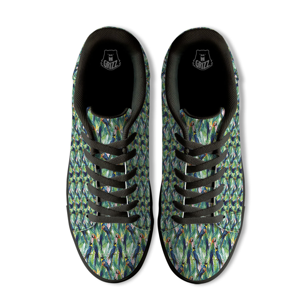 Flower And Parrot Print Pattern Black Low Top Sneakers-grizzshop