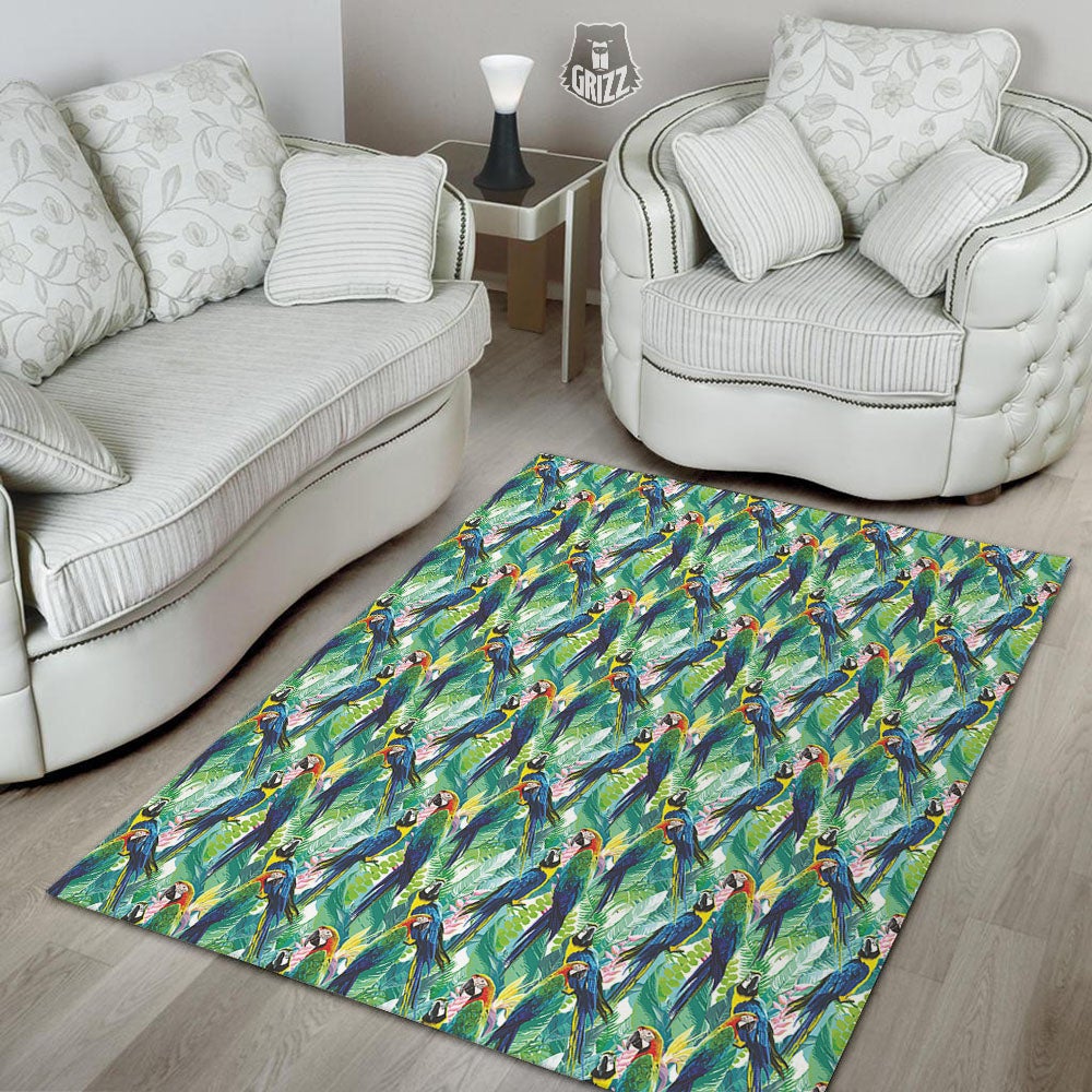 Flower And Parrot Print Pattern Floor Mat-grizzshop