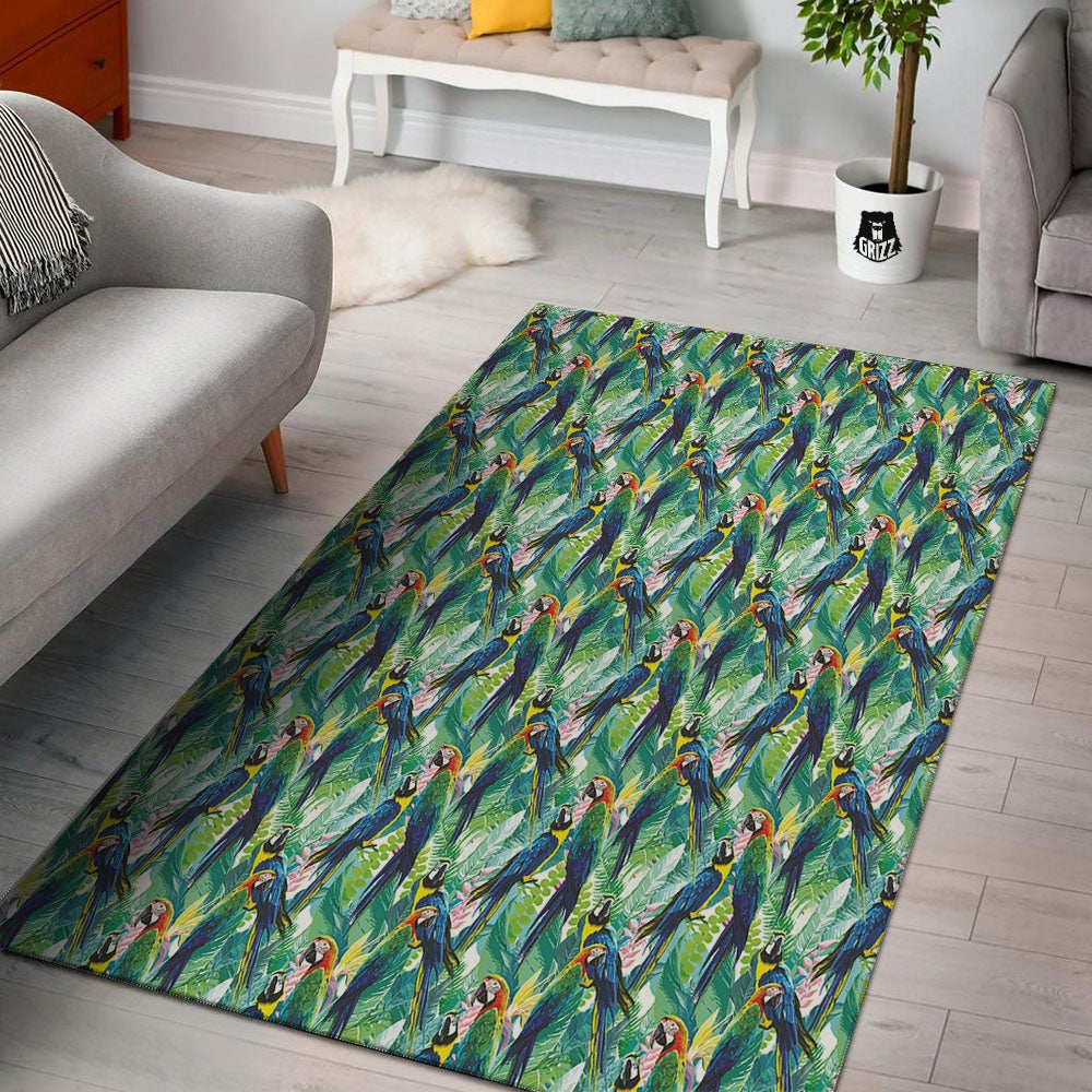 Flower And Parrot Print Pattern Floor Mat-grizzshop