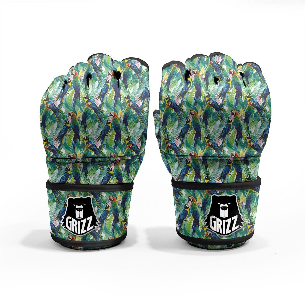 Flower And Parrot Print Pattern MMA Gloves-grizzshop