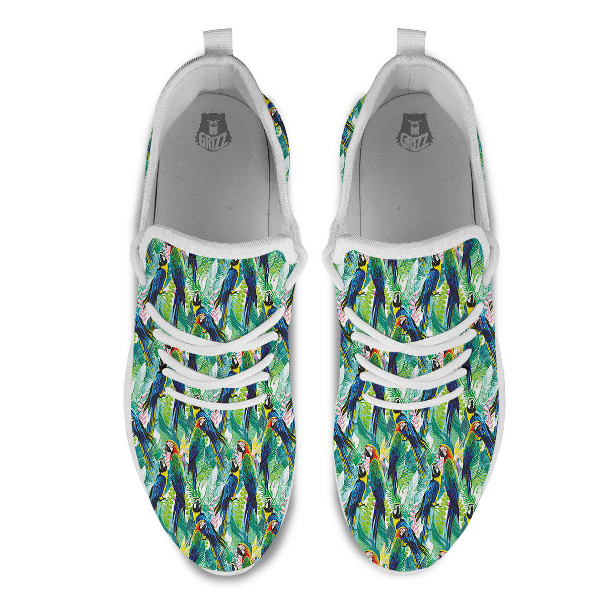 Flower And Parrot Print Pattern White Athletic Shoes-grizzshop