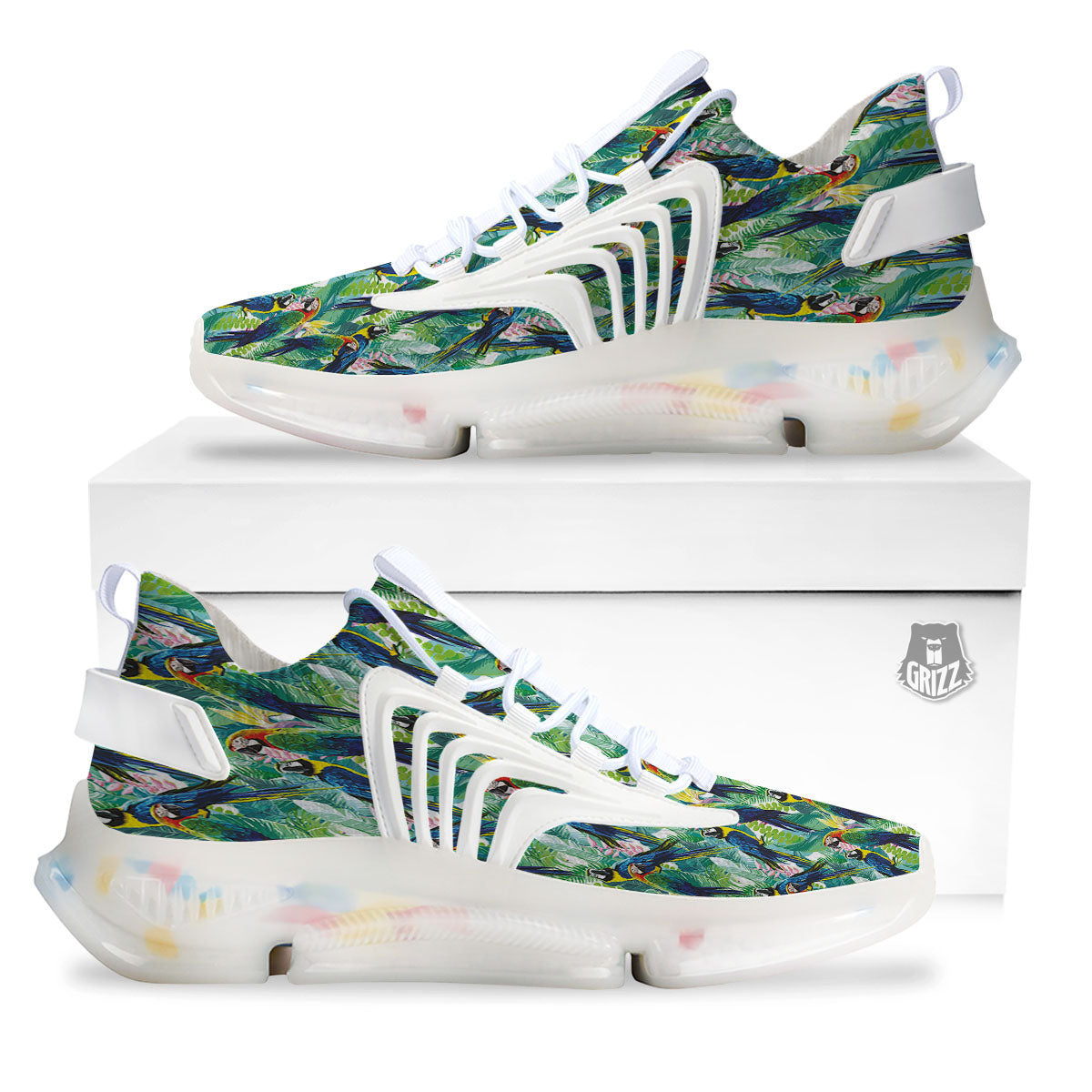 Flower And Parrot Print Pattern White Gym Shoes-grizzshop