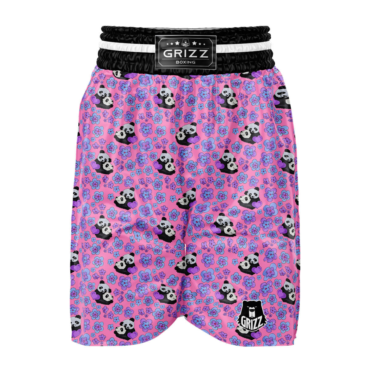 Flower And Purple Panda Print Pattern Boxing Shorts-grizzshop