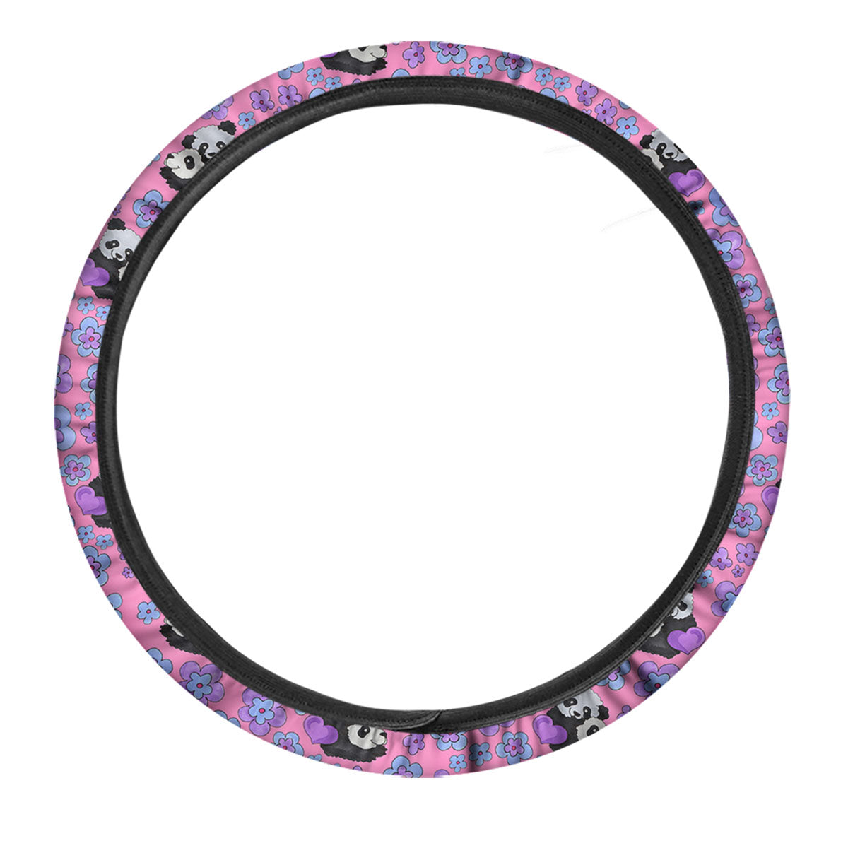 Flower And Purple Panda Print Pattern Car Steering Wheel Cover-grizzshop