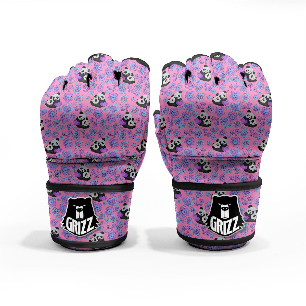 Flower And Purple Panda Print Pattern MMA Gloves-grizzshop