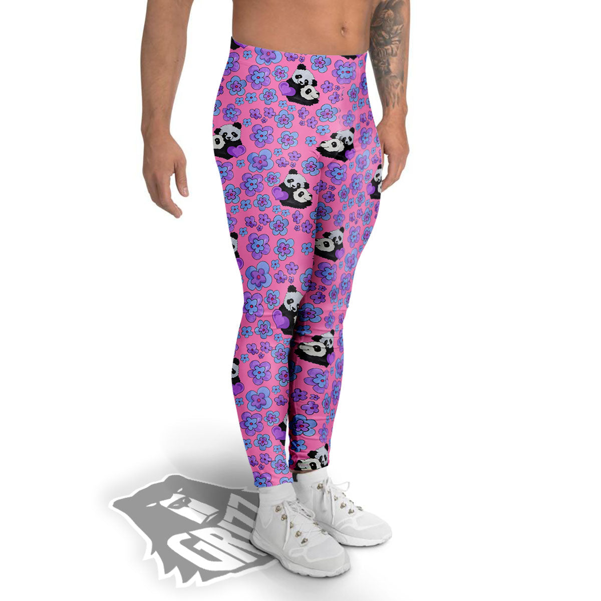 Flower And Purple Panda Print Pattern Men's Leggings-grizzshop
