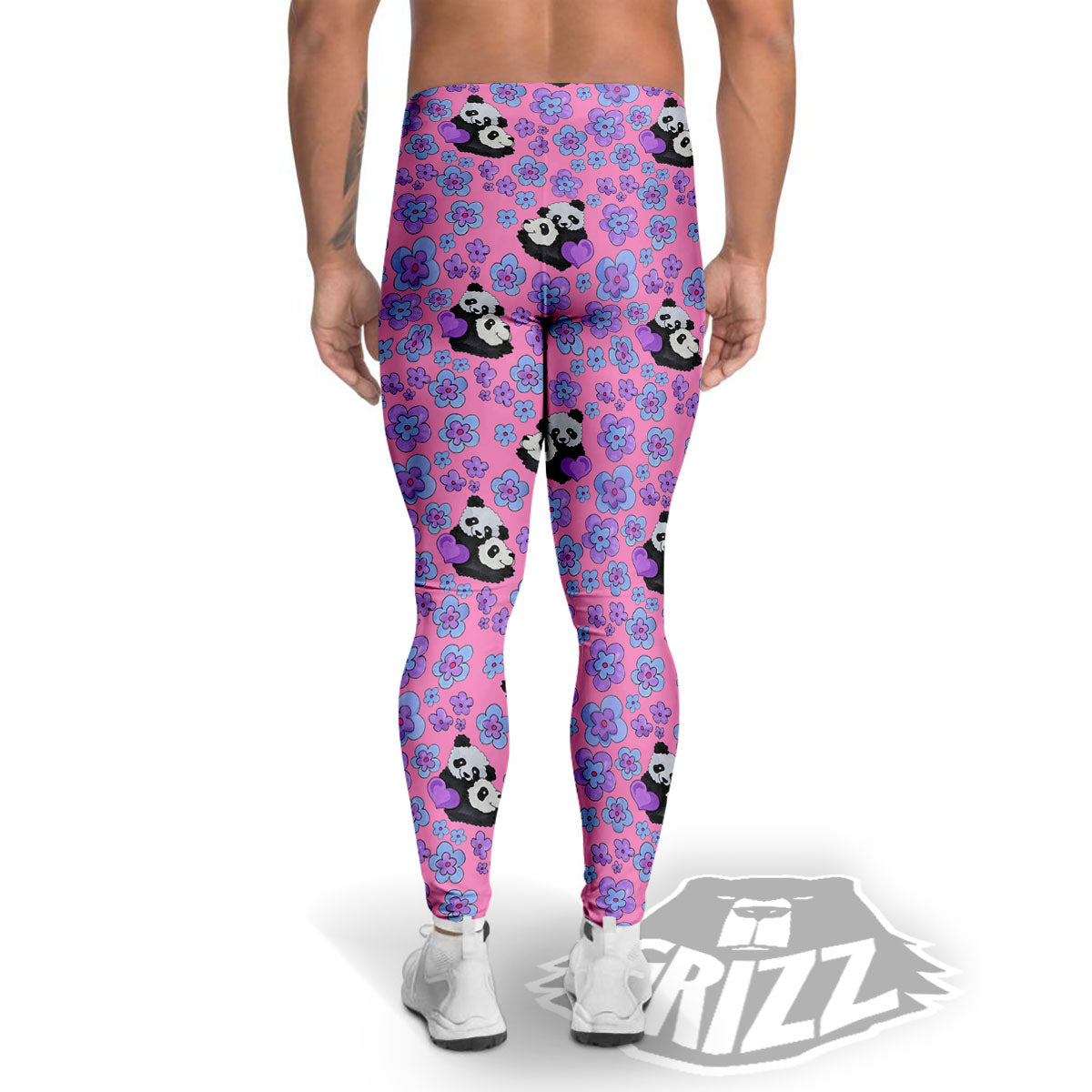 Flower And Purple Panda Print Pattern Men's Leggings-grizzshop