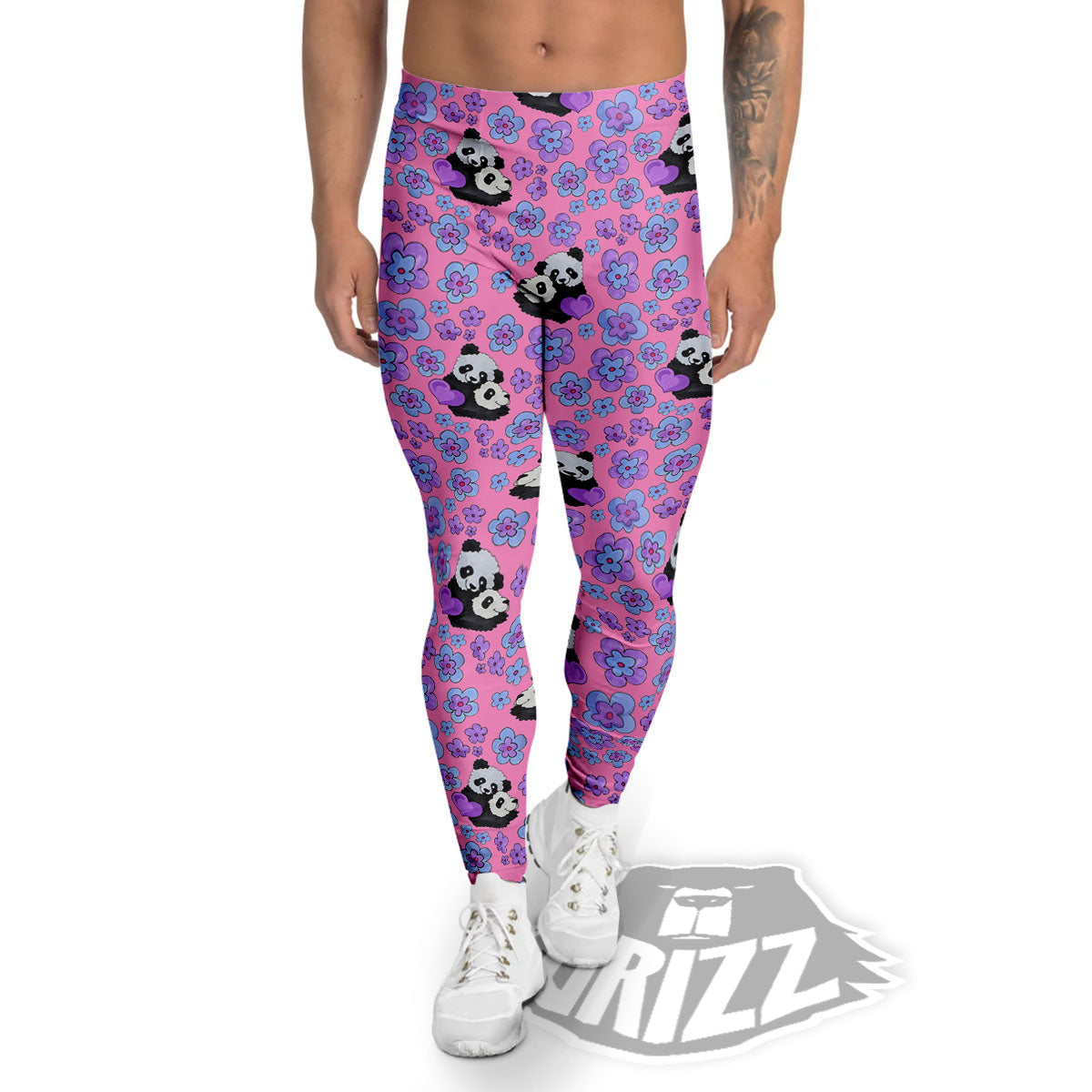 Flower And Purple Panda Print Pattern Men's Leggings-grizzshop