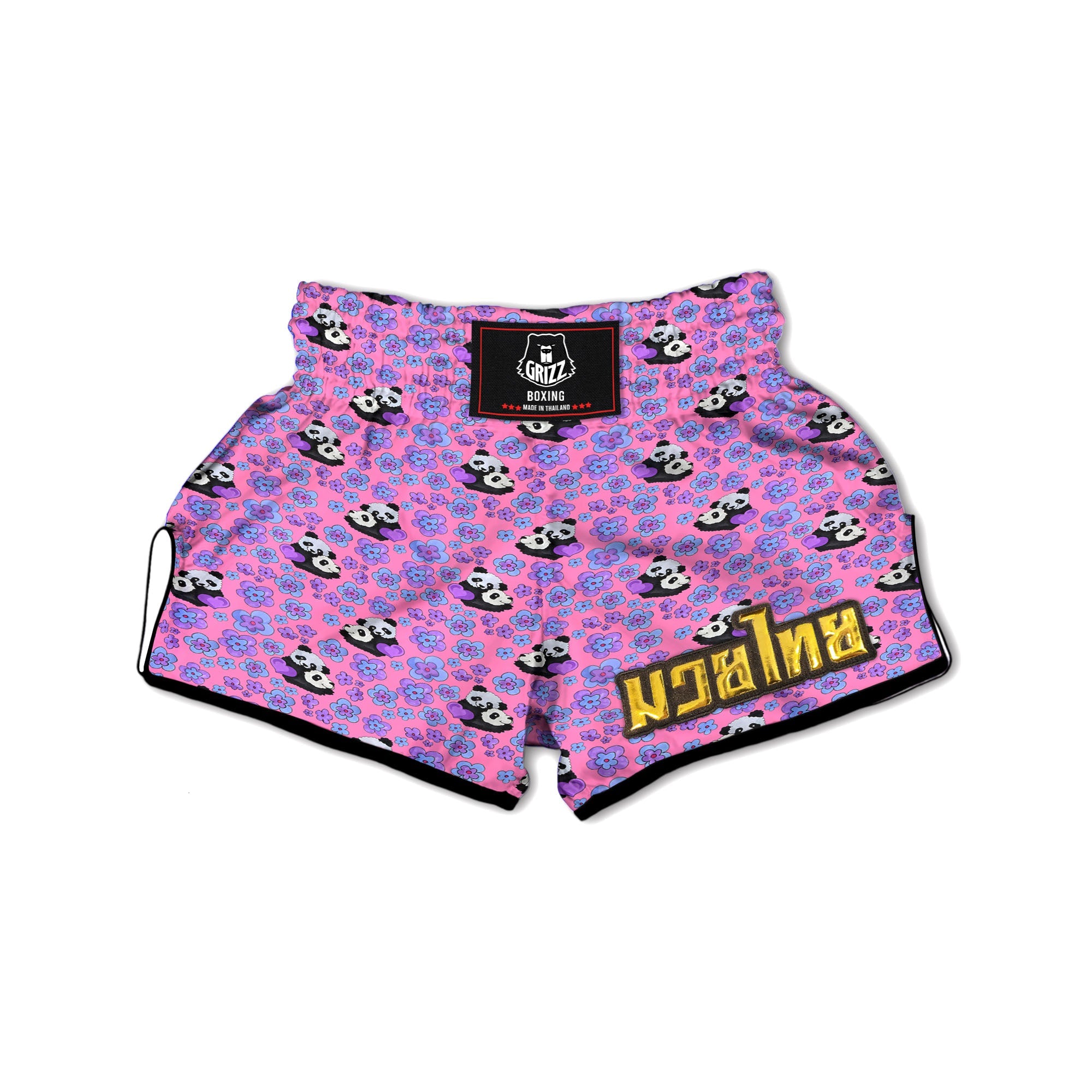 Flower And Purple Panda Print Pattern Muay Thai Boxing Shorts-grizzshop