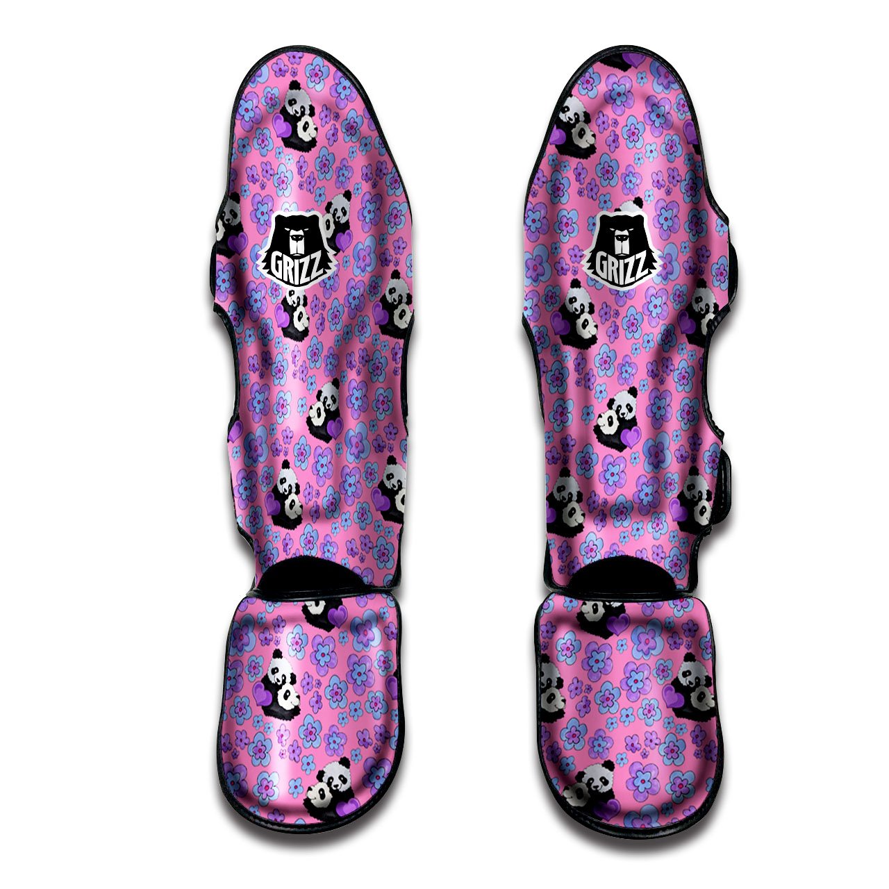 Flower And Purple Panda Print Pattern Muay Thai Shin Guards-grizzshop