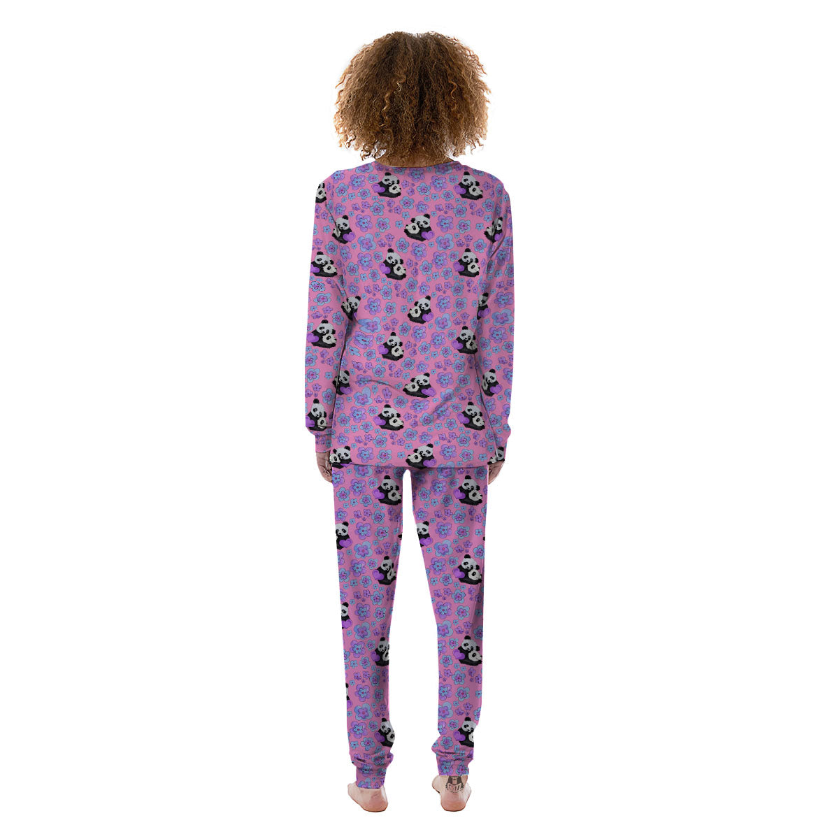 Flower And Purple Panda Print Pattern Women's Pajamas-grizzshop