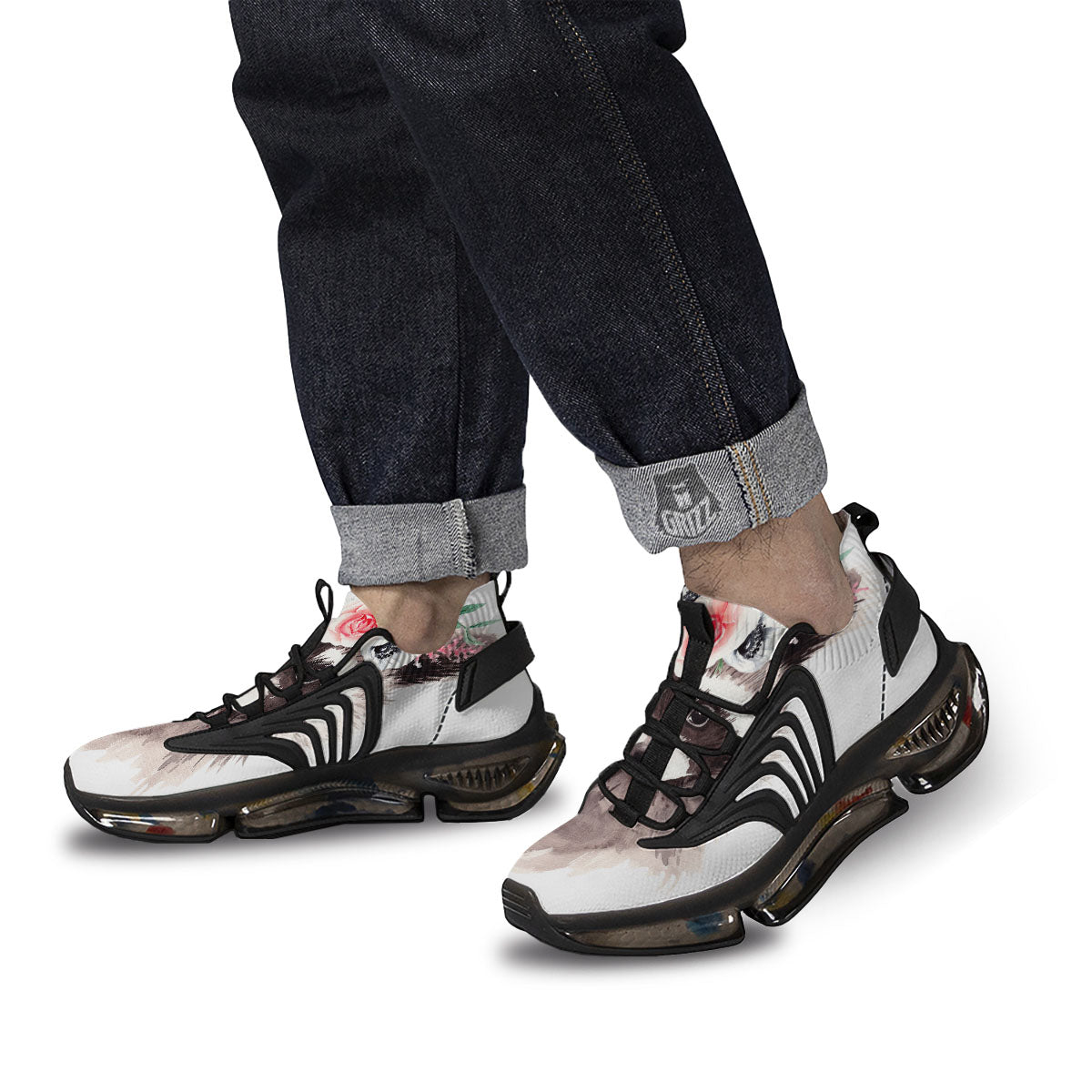Flower And Raccoon Print Black Gym Shoes-grizzshop