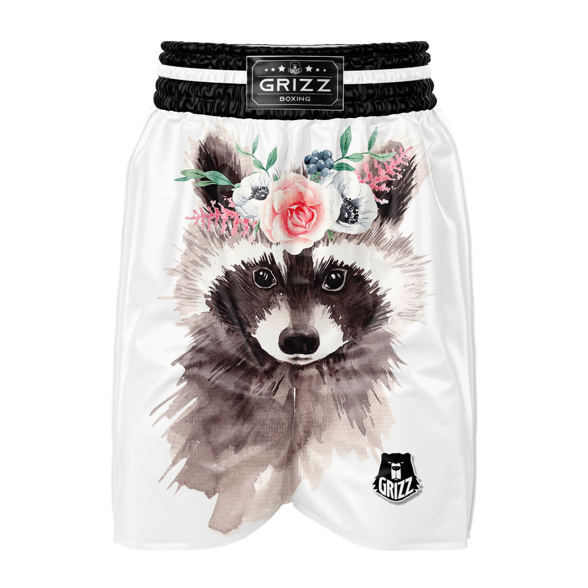 Flower And Raccoon Print Boxing Shorts-grizzshop