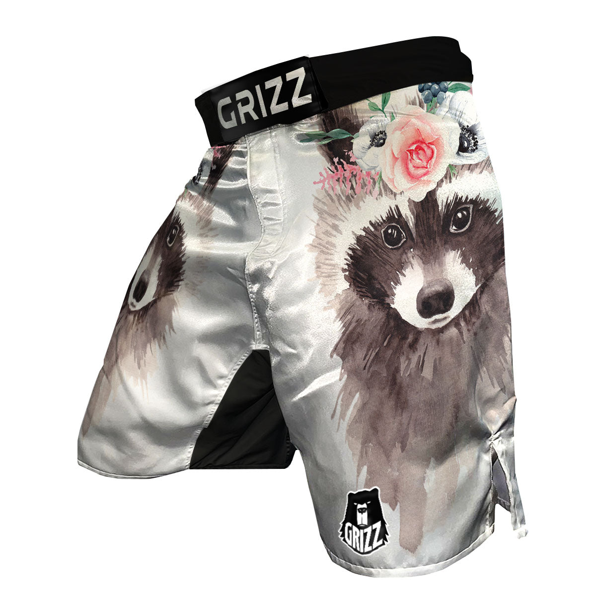 Flower And Raccoon Print MMA Shorts-grizzshop