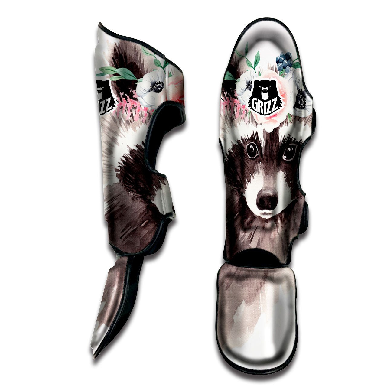 Flower And Raccoon Print Muay Thai Shin Guards-grizzshop