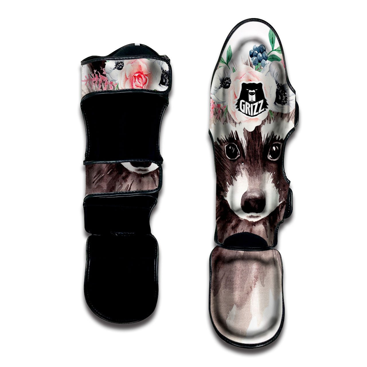 Flower And Raccoon Print Muay Thai Shin Guards-grizzshop