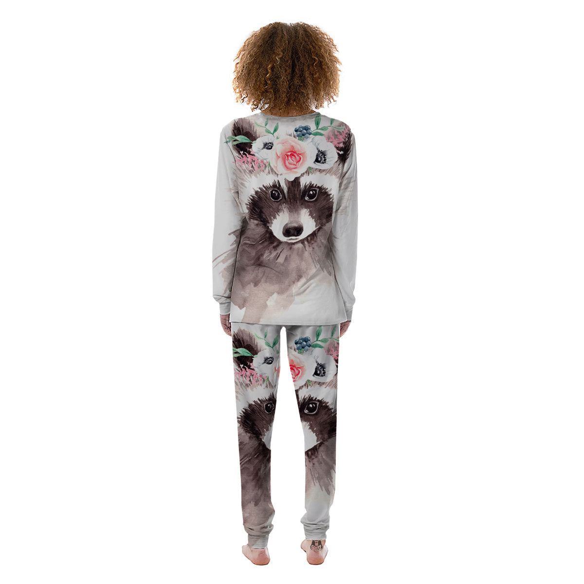 Flower And Raccoon Print Women's Pajamas-grizzshop