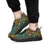 Flower And Rooster Print Pattern Black Sneaker-grizzshop