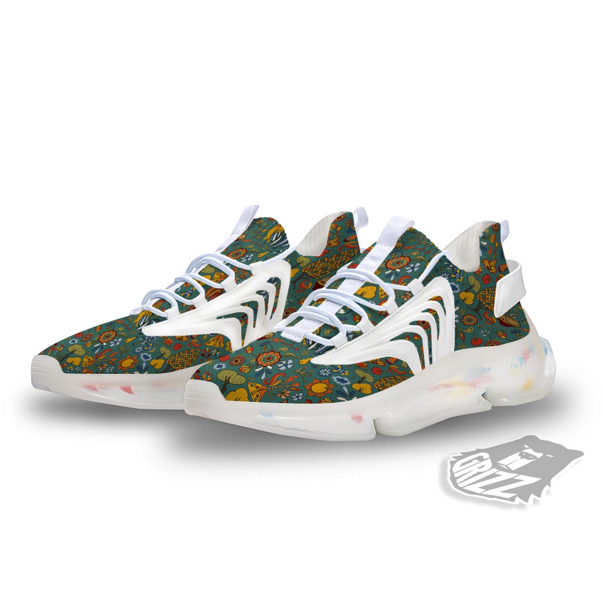 Flower And Rooster Print Pattern White Gym Shoes-grizzshop