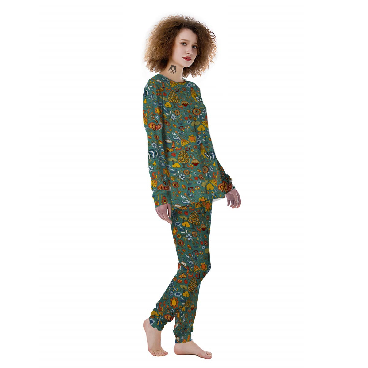 Flower And Rooster Print Pattern Women's Pajamas-grizzshop