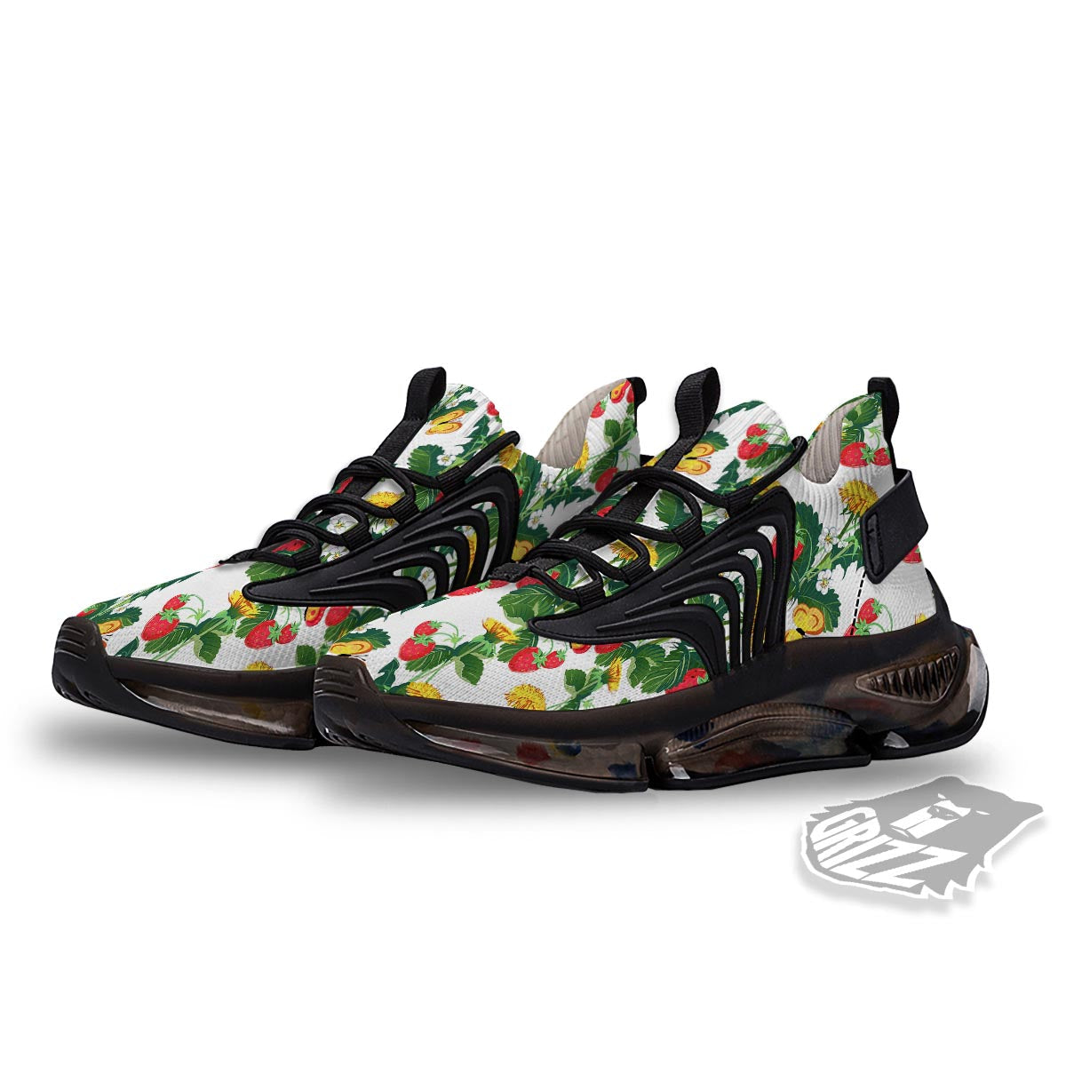 Flower And Strawberry Print Pattern Black Gym Shoes-grizzshop