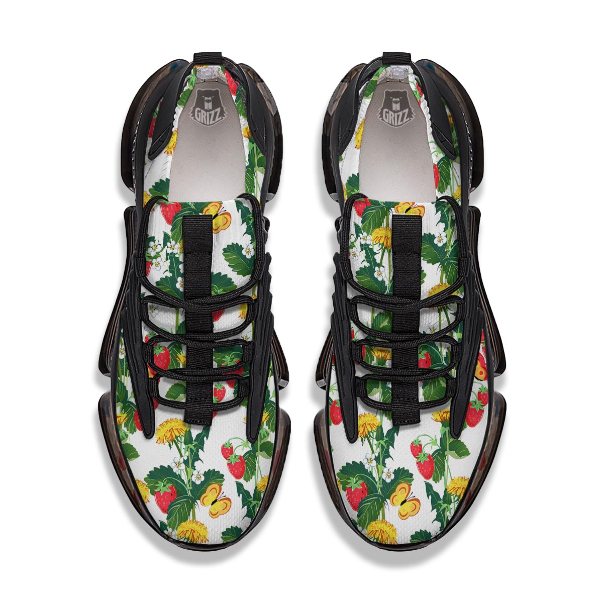 Flower And Strawberry Print Pattern Black Gym Shoes-grizzshop
