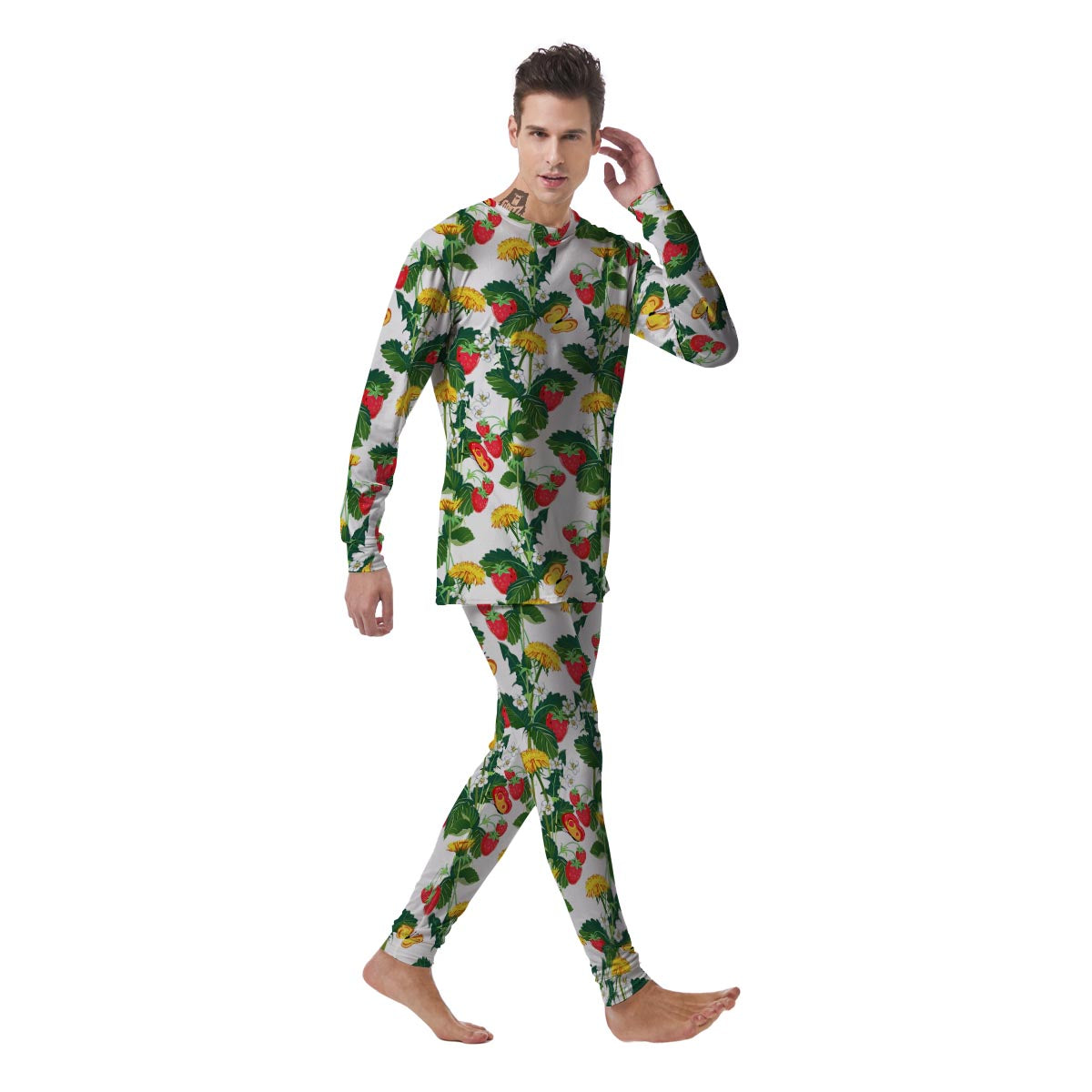 Flower And Strawberry Print Pattern Men's Pajamas-grizzshop