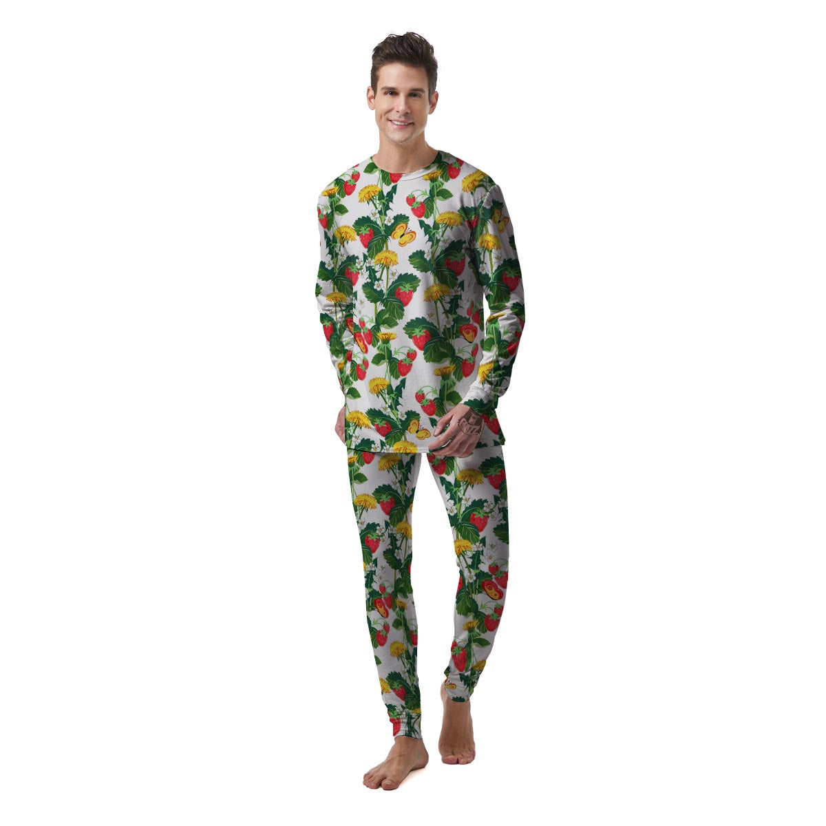 Flower And Strawberry Print Pattern Men's Pajamas-grizzshop