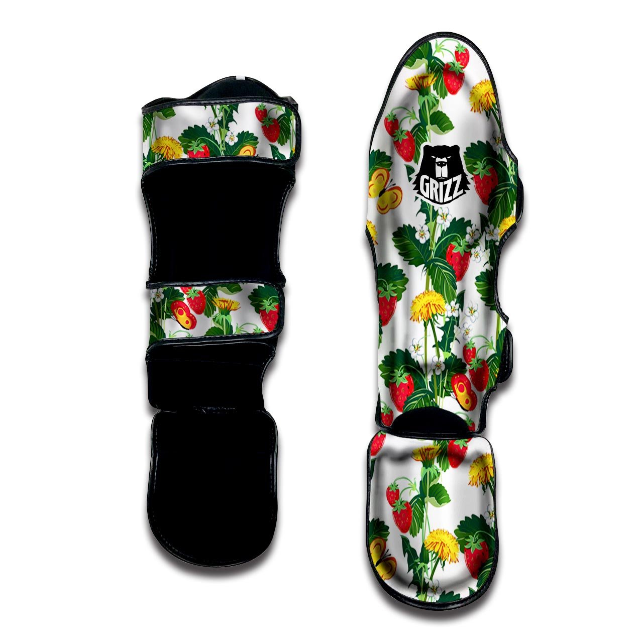 Flower And Strawberry Print Pattern Muay Thai Shin Guards-grizzshop